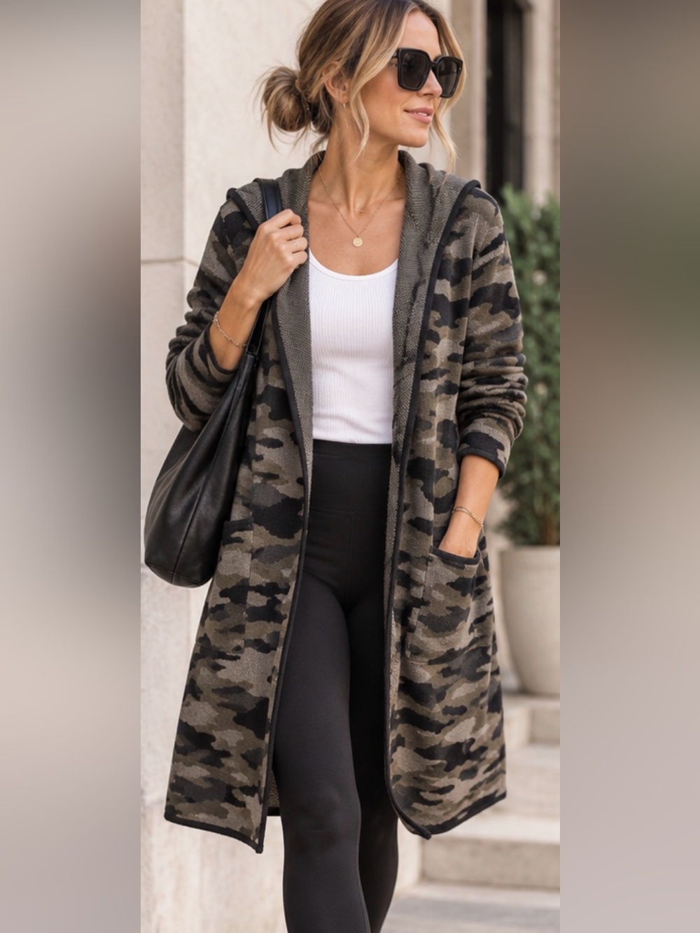 Rachel Zoe XL Camo Hooded Longline Cardigan Duster